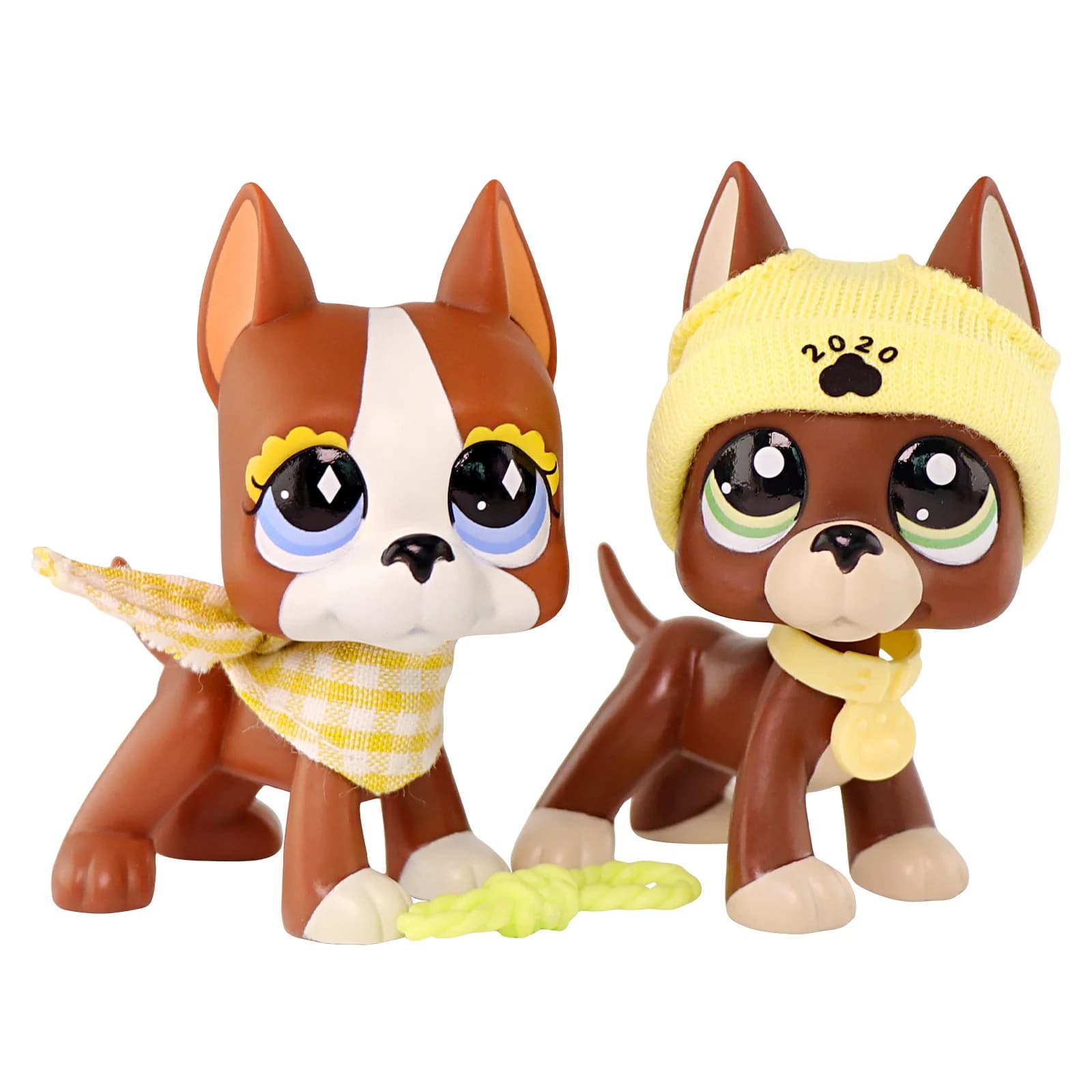 2 pezzi Minilpsshop Pet Shop Bobble Head Toy Great Dane # 1519 # 589 Ombretto Floreale Occhi Blu per Animali Domestici da Collezione Bambini per lps