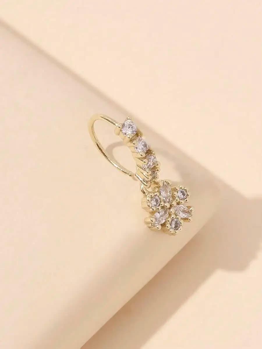 Delicate Flower Design Nose Ring With Rhinestones For Daily Wear