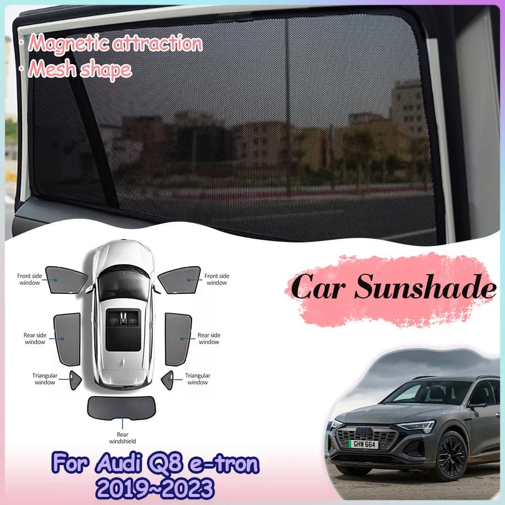 Parasole magnetiche per Audi Q8 e-tron 50 2019 ~ 2023 2020 Parabrezza per auto Maglia lunotto laterale posteriore Visiera parasole Tende da tetto Accessori