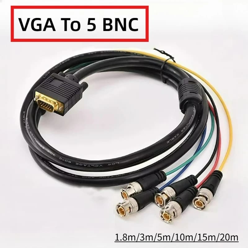 Cavo VGA a 5 BNC da 1.8/3/5/10/15M per Conversione Video RGBHV da Schermo Grande a Matrice, Cavo Video da VGA Maschio a BNC