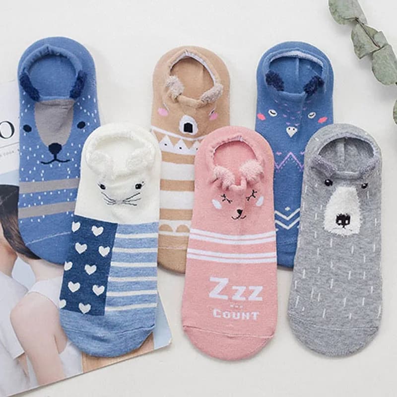 5 Pairs Cute Animals Women Cotton Socks Female Kawaii Cat With Dog Summer Short Sock Slippers Women Casual Soft Funny Boat Socks