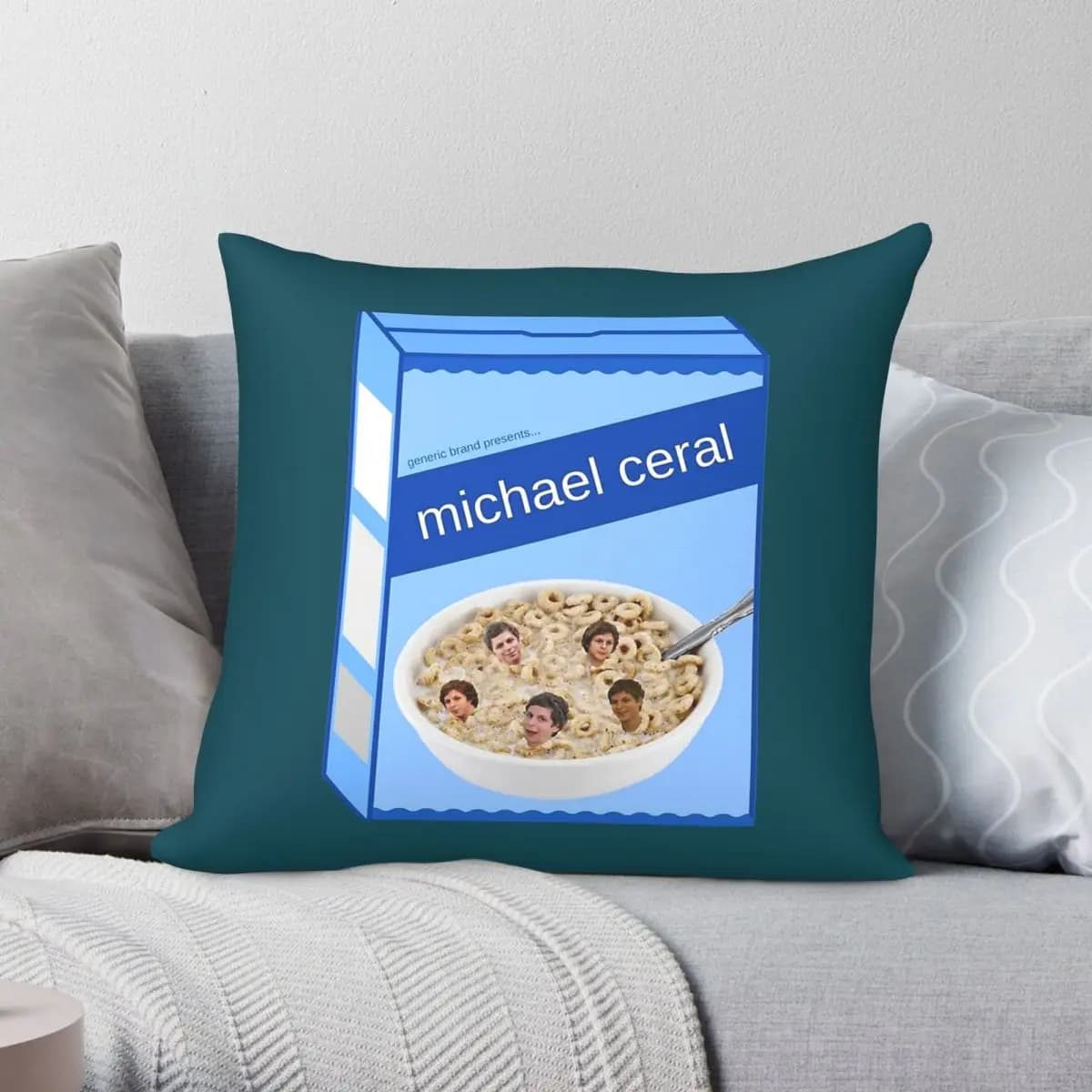 Michael Cera Cereal Box St Federa per cuscino quadrata in poliestere, lino, velluto, decorazione creativa, fodera per cuscino per divano, 45x45