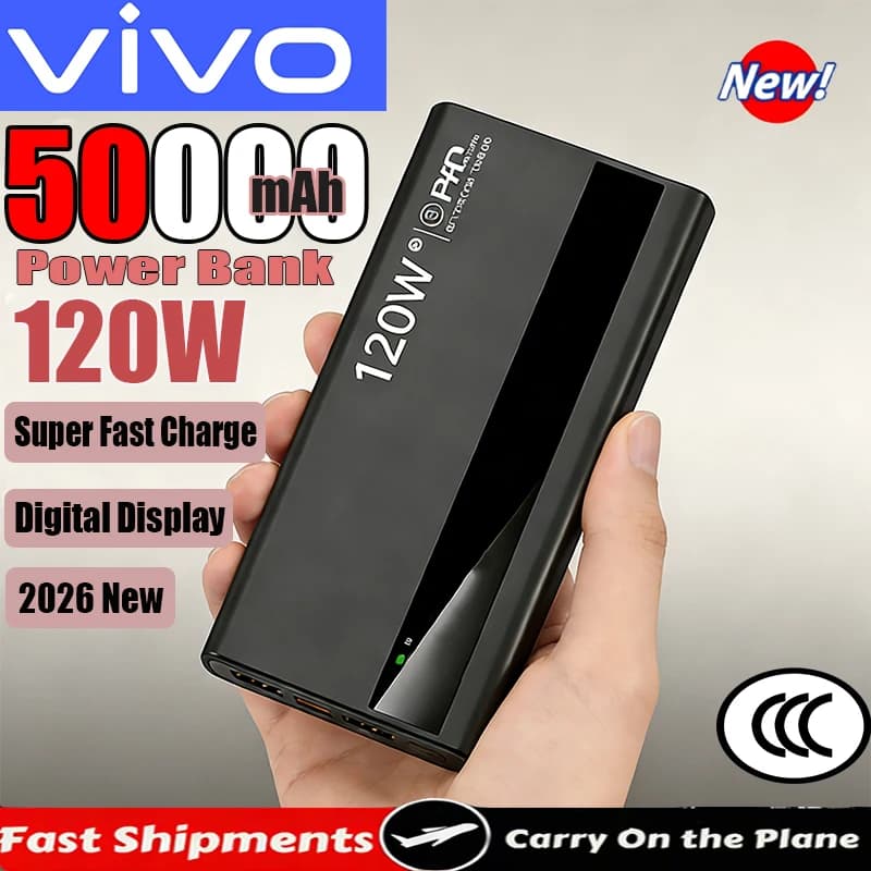 VIVO 50000mAh Power Bank 120W Ricarica super veloce portatile con display digitale Porte USB di tipo C per iPhone Samsung 2026 Nuovo