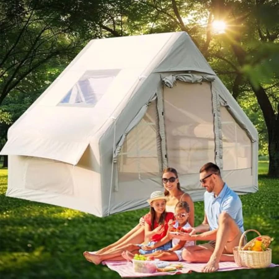 Tenda da campeggio gonfiabile con pompa, per 4-6 persone, impermeabile, tenda ad aria gonfiabile per campeggio ed escursionismo, facile da montare, per 4 stagioni.