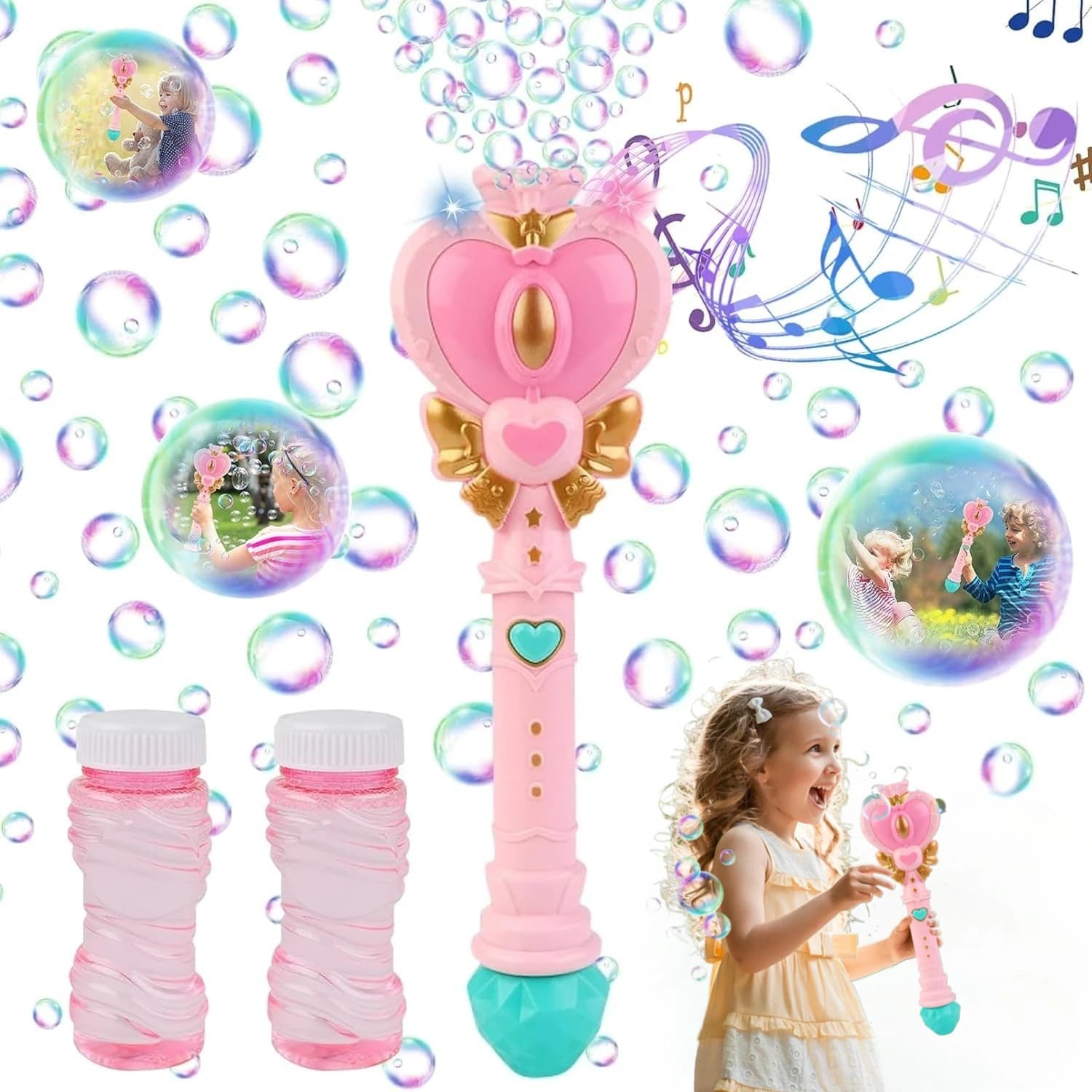 Giocattoli da principessa per ragazze, bacchetta per bolle, macchina per bolle, bacchette da fata per bambini, con luci e soluzione per bolle, regali di compleanno per ragazze