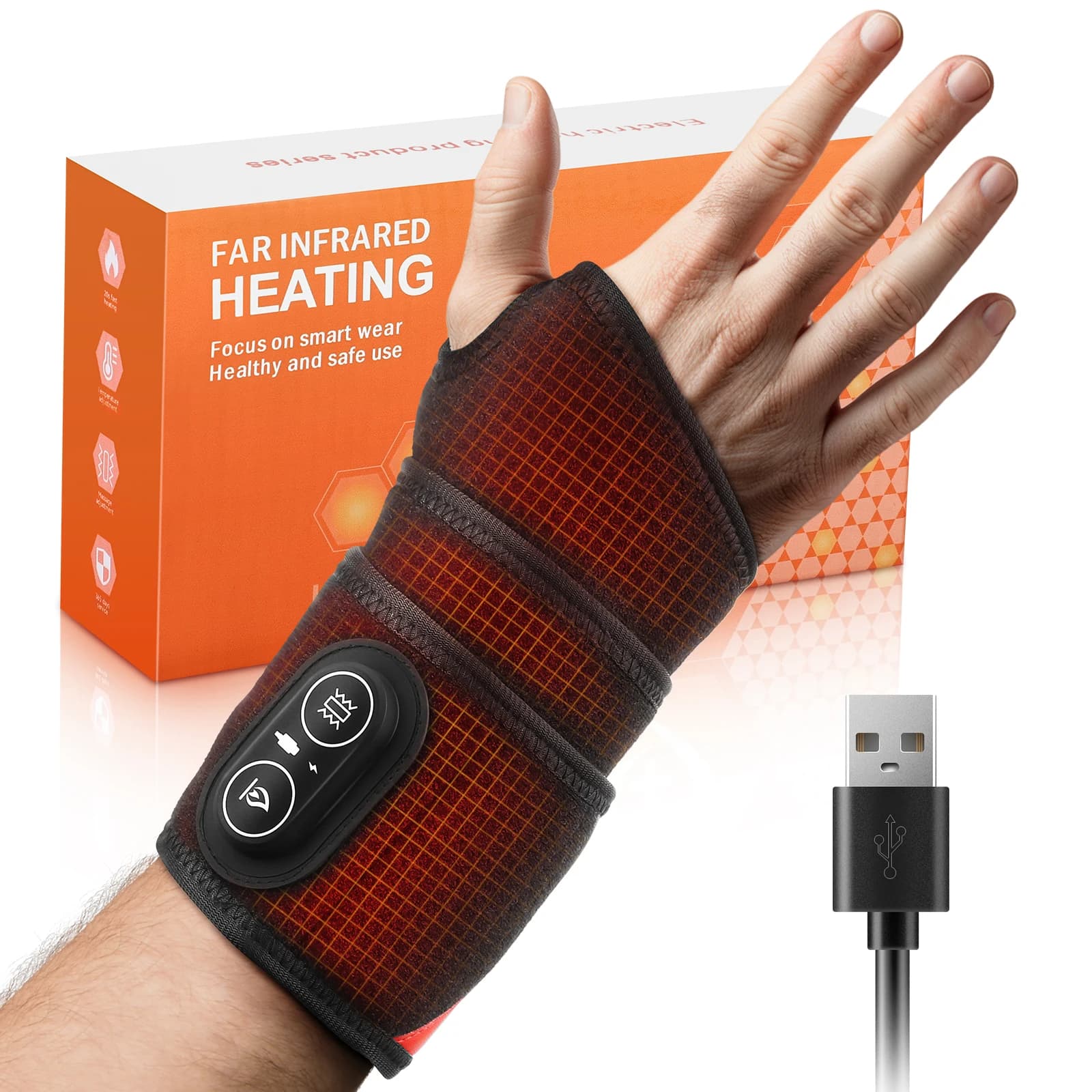 Electric Hot Compress Wrist Wrap 36 LEDs 3 Modes 660nm Infrared Wearable Joint Support Portable Thermal Hand Relaxation Brace Belt