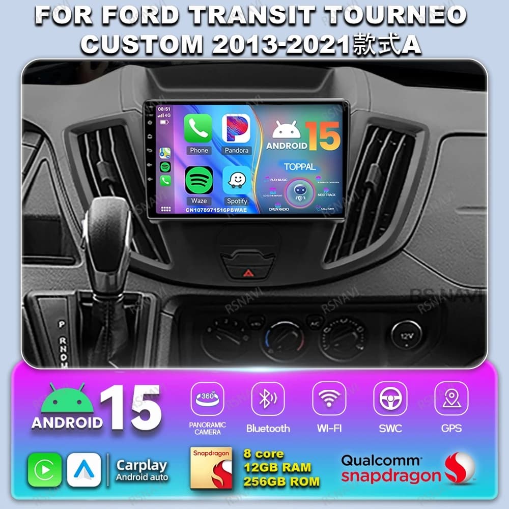 Android 14 For Ford Transit Tourneo Custom 2013-2021 5G WIFI Qualcomm Stereo BT Navigation GPS Head Unit Multimedia Autoradio