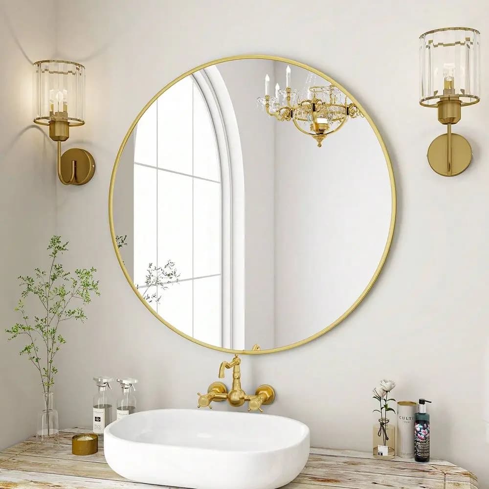 Specchio rotondo da parete con cornice in metallo, adatto per bagno, toeletta, ingresso, soggiorno, decorazione da parete