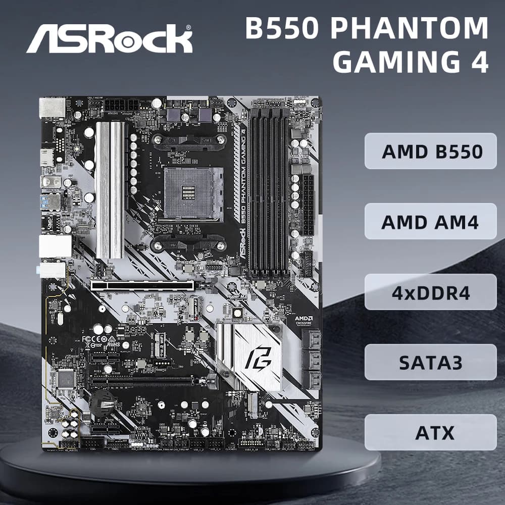 Scheda Madre ASRock B550 PHANTOM GAMING 4 Compatibile con CPU R7 5700X 5700x3D 5800x3D 5600G, 4xDDR4 128GB, AMD AM4, HDMI, M.2, ATX