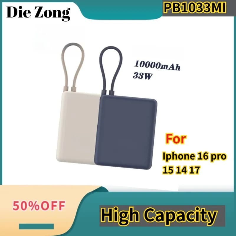 Power Bank XIAOMI 10000 mAh 33W con Cavo USB-C Integrato – Ricarica Rapida Bidirezionale, Powerbank Portatile per iPhone 16 Pro 15 14 17