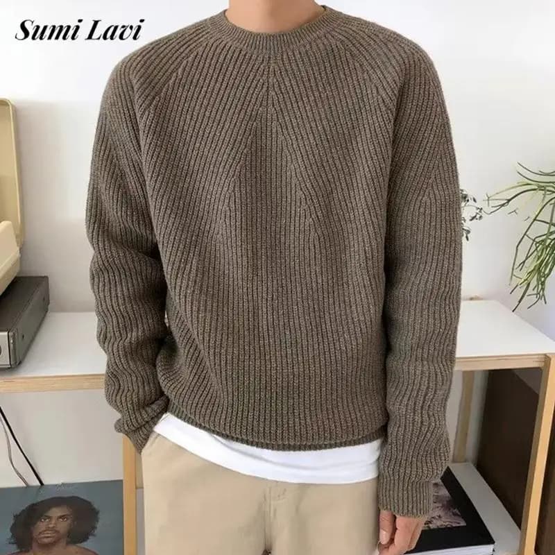 Maglioni lavorati a maglia da uomo moda streetwear primavera autunno casual tinta unita maglione a maniche lunghe top per uomo maglione strutturato elegante