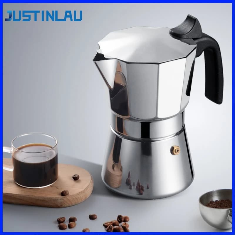 JUSTINLAU 150/300ML Caffettiera Moka Ottagonale Classica in Acciaio Inossidabile, Caffettiera Espresso Italiana per Uso Domestico, Caffettiera Pour-over