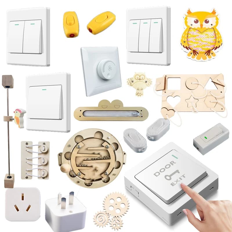 Accessori per Busy Board Stile Europeo Montessori: Interruttore, Campanello, Presa, Giocattoli Educativi, Lampada LED, Gioco di Apprendimento