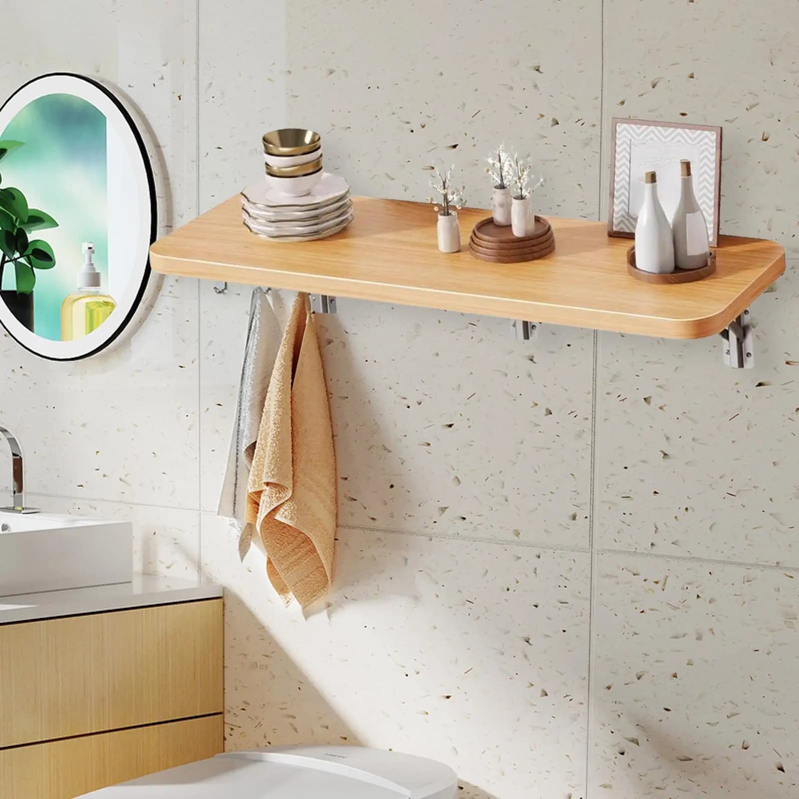Mensola da parete pieghevole per esposizione, tavolo pieghevole a parete, portaoggetti, organizer per camera da letto, soggiorno, dormitorio, lavanderia, ufficio