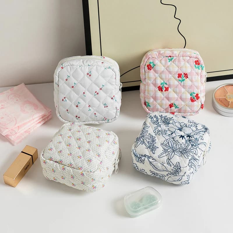Borsa portaoggetti per assorbenti igienici, graziosa pochette da toilette, organizer portatile per tamponi, custodia per cavi, astuccio per assorbenti.