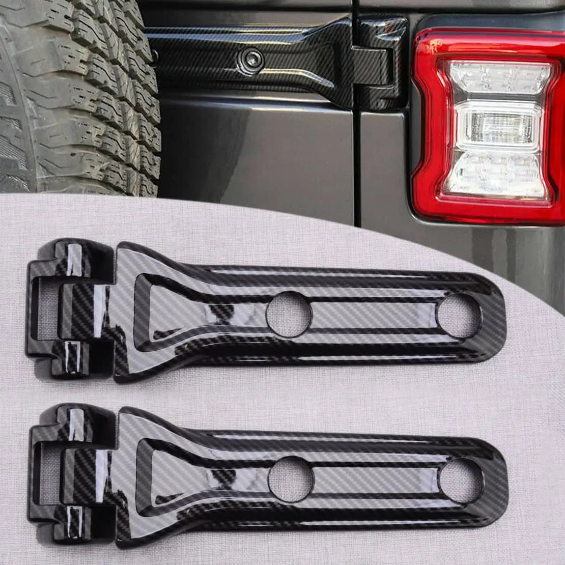 Set porta posteriore portellone ruota di scorta staffa cerniera rivestimento copertura nera struttura in fibra di carbonio plastica adatta per Jeep Wrangler JL 2018-2024