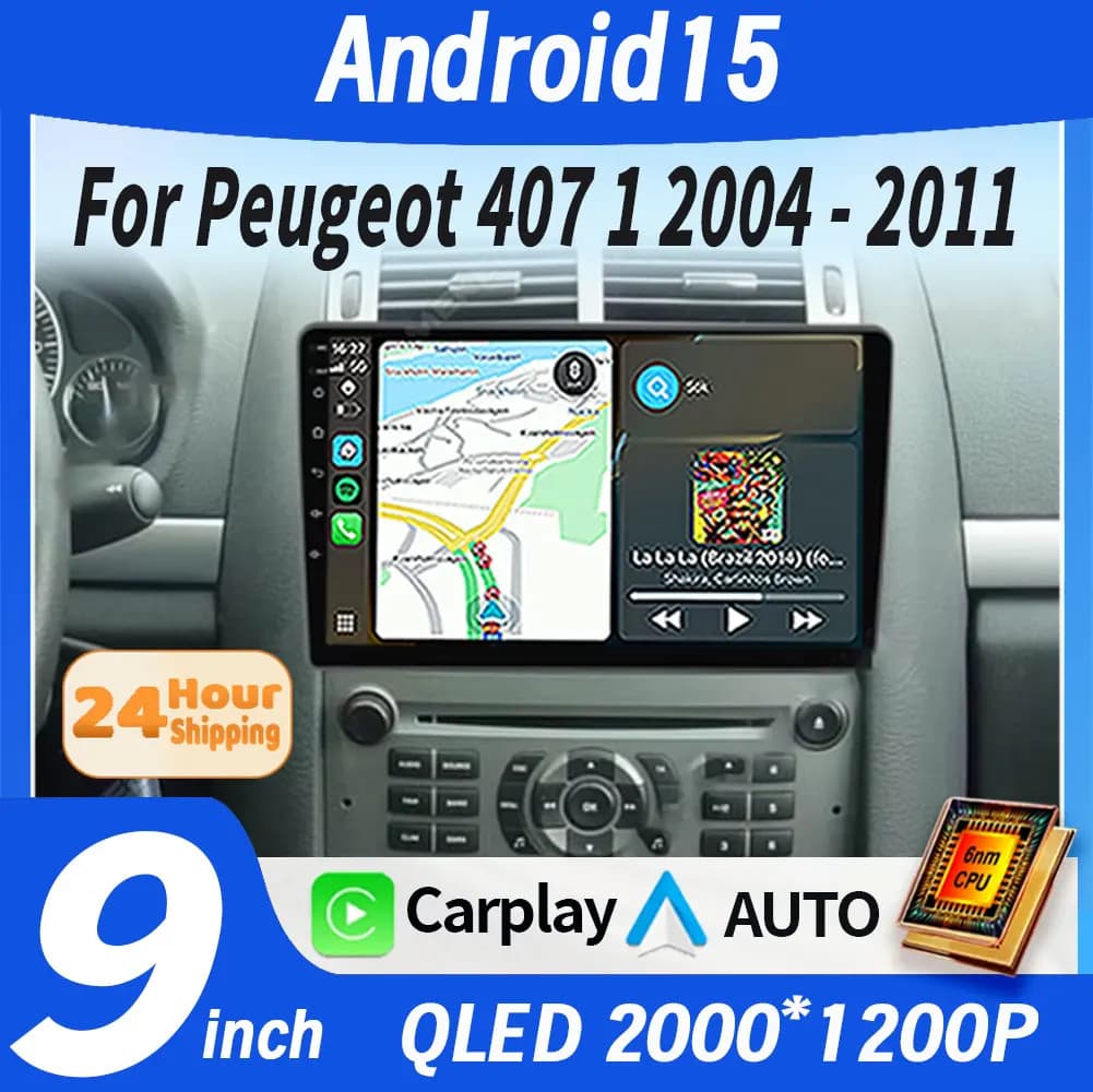Autoradio for Peugeot 407 1 2004 - 2011, Intelligent System Android 14, Multimedia player with CarPlay Wireless and Wi-Fi Auto