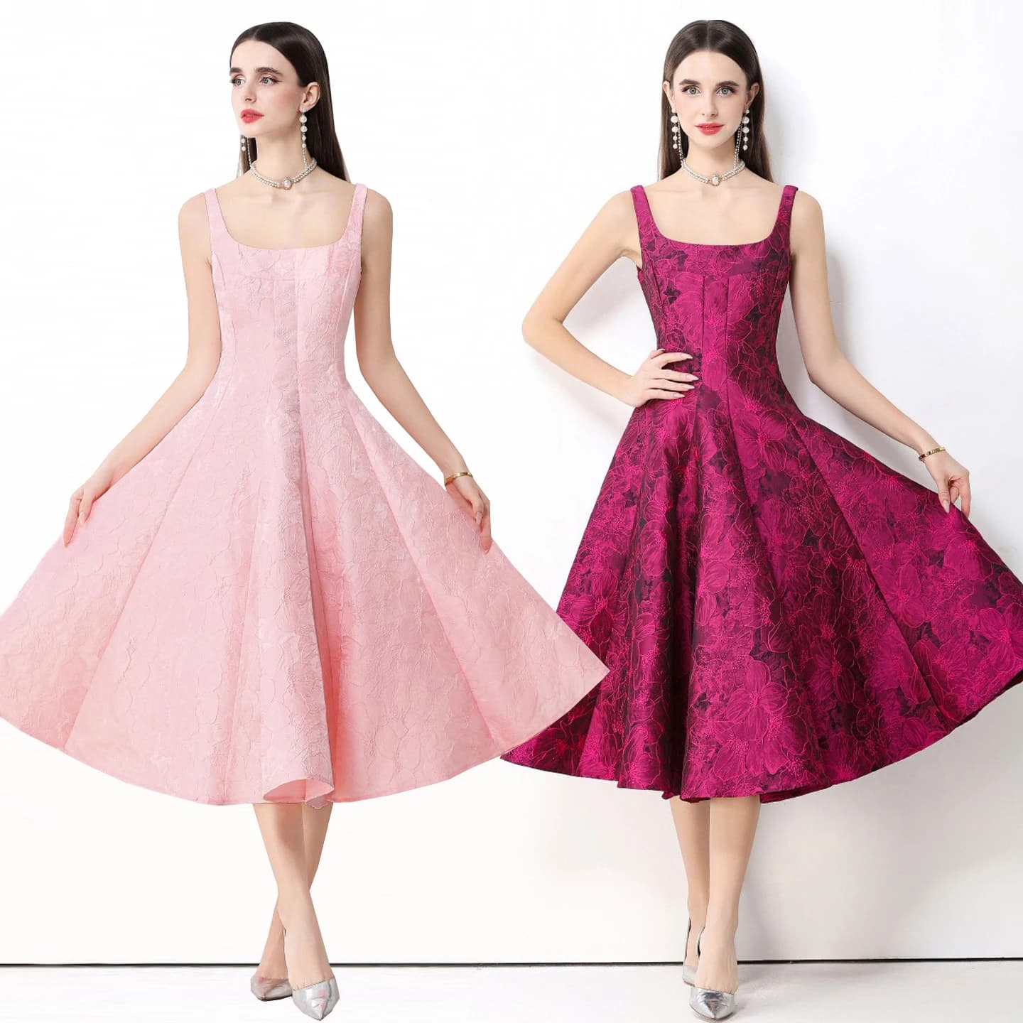 Elegant Embroidered Strap Dress Sexy Show off Long Skirt British Style High Waist Polymide Fiber Standard Fit A-Line Gown