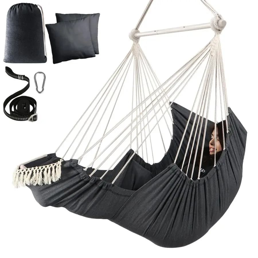 Suspended Amaca Chair with Poggiapiedi, 2 Cushions, Maximum Capacity 227 kg, Robust Metal Distant Bar, Foldable, Easy to Repose, Soft Cotton