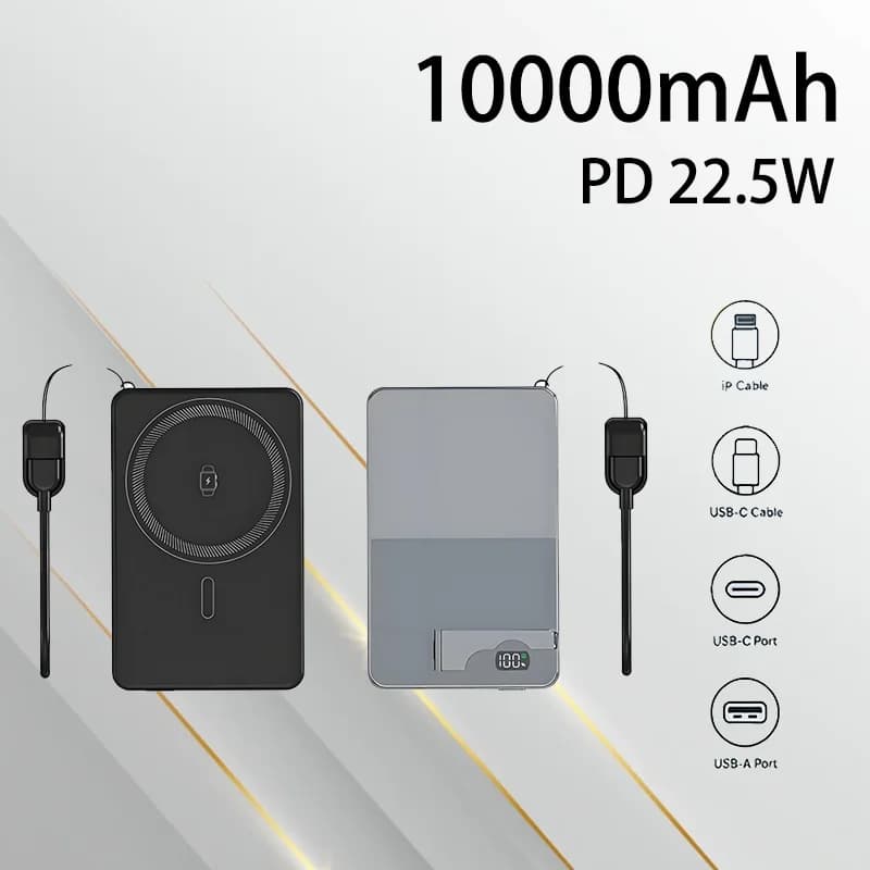 Power Bank Portatile da 10000mAh con Cavo Integrato, Ricarica Rapida 22.5W, Adatto per Dispositivi Elettronici Quotidiani