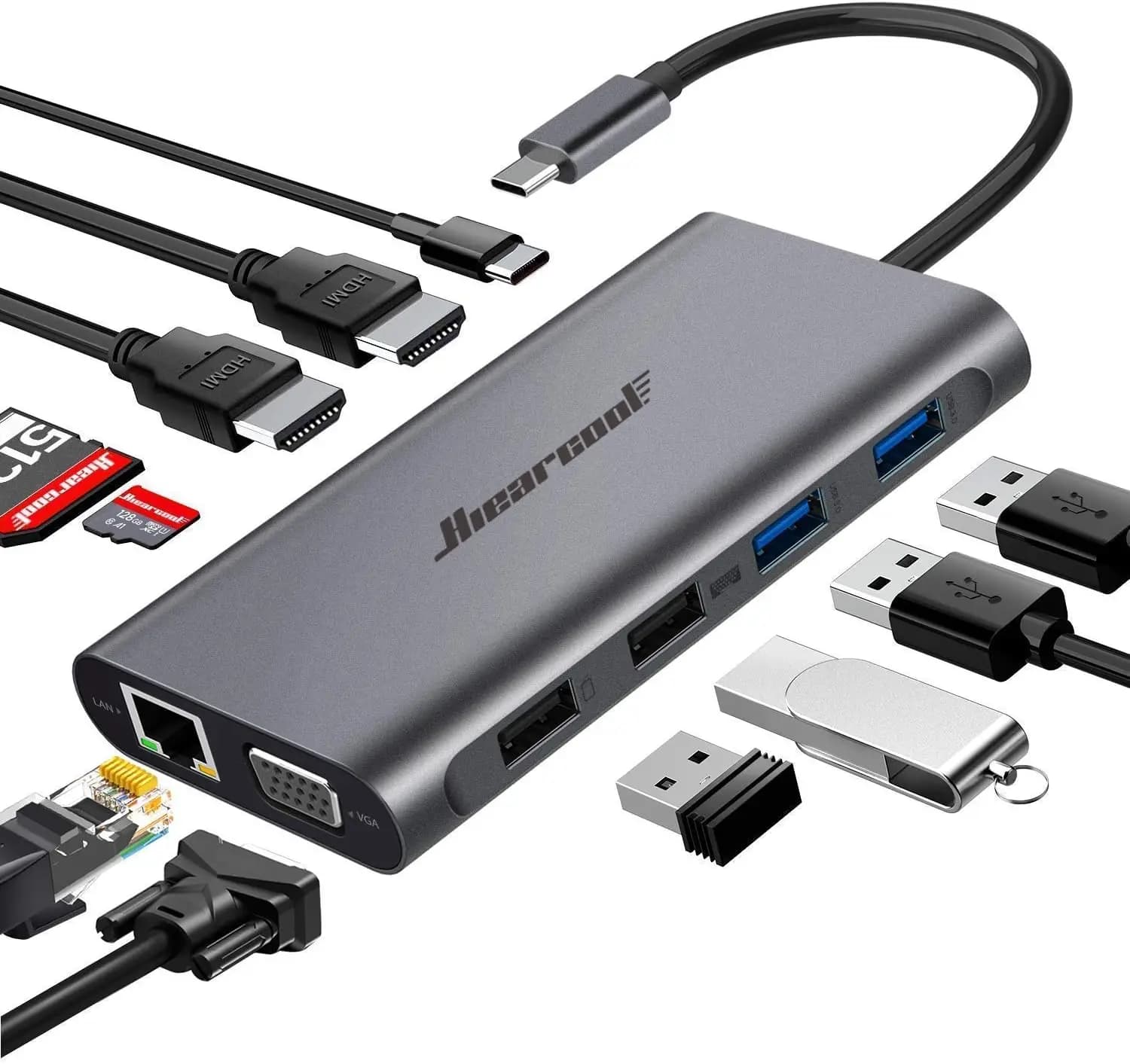 Docking station USB-C 11 in 1 con triplo display, ricarica PD, Gigabit Ethernet per laptop Dell HP Lenovo