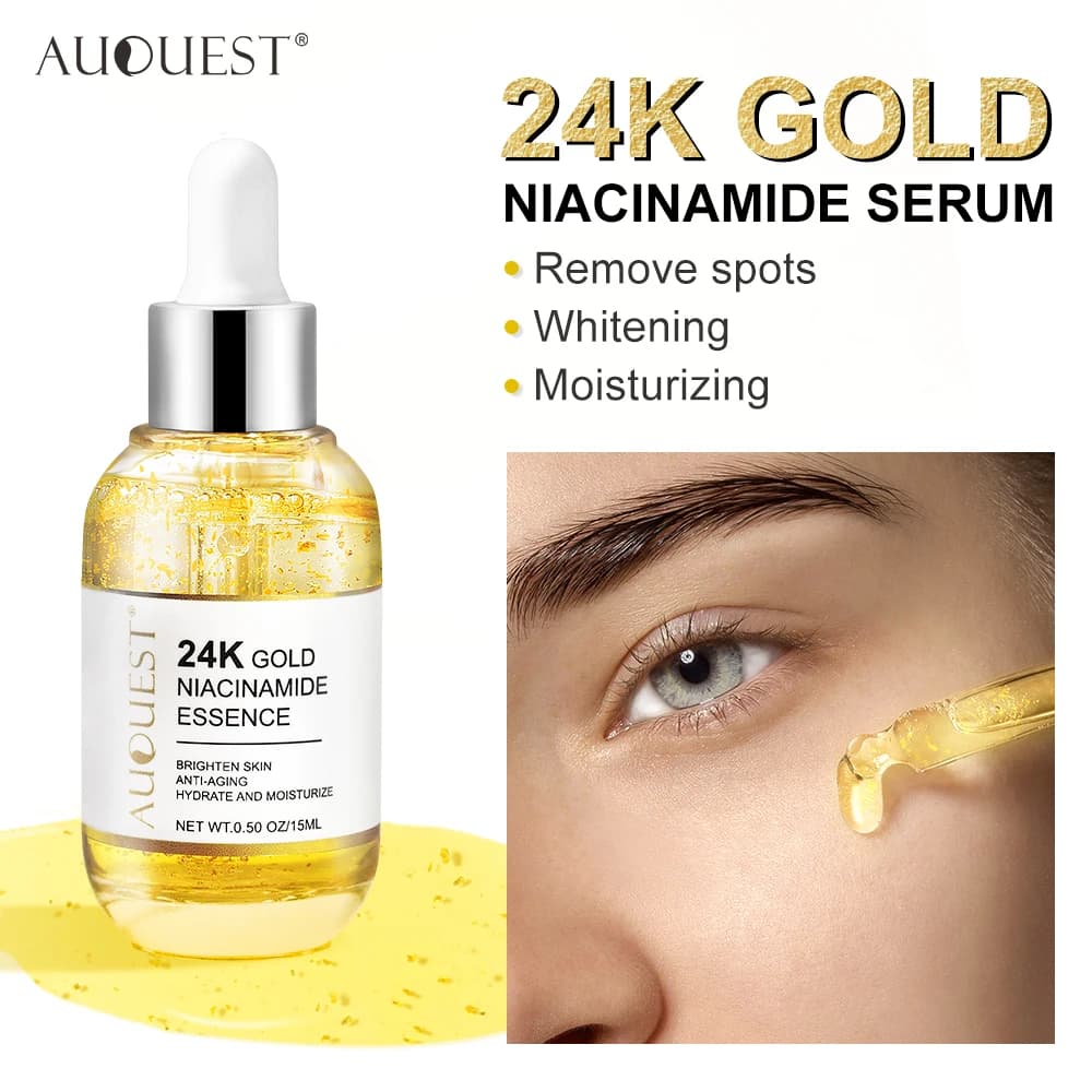 Siero viso oro 24K rimozione macchie scure siero Niacinamide acido ialuronico Anit-rughe sbiancante prodotti per la cura della pelle del viso