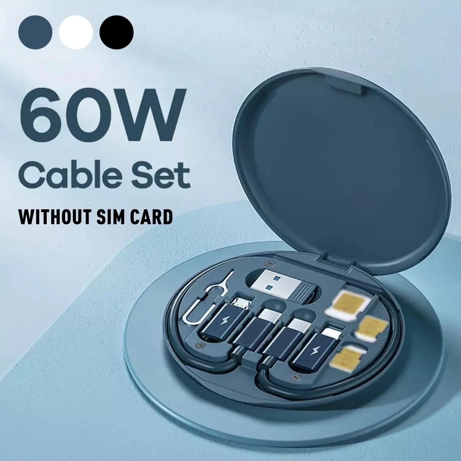 Set di cavi dati multifunzionali di tipo C da 60 W, ricarica rapida per caricabatterie IPhone, scatola di immagazzinaggio, supporto per telefono con scatola da viaggio