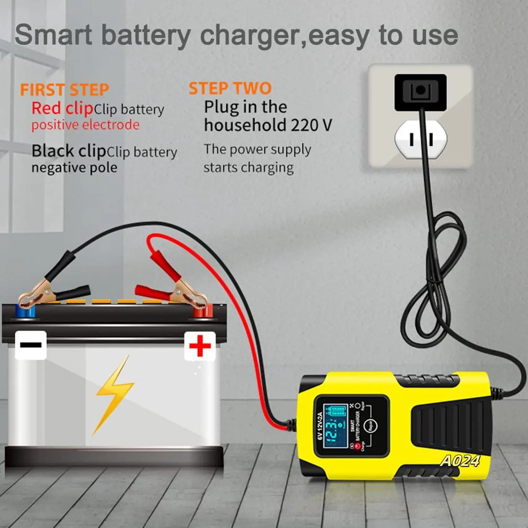 12V Battery Charger Maintenance Automatic Intelligent Charger 2A Repair and Desulfator Portable Battery for Car Trucks