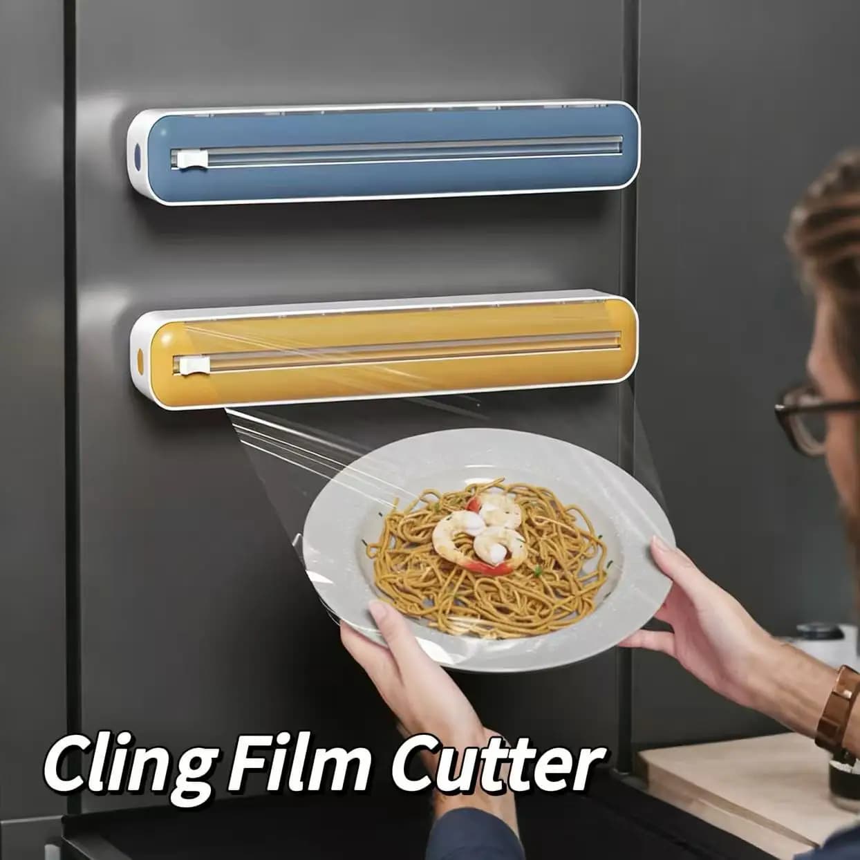 Dispenser multifunzionale per pellicola in plastica con taglierina, adatto per fogli di alluminio da cucina, carta da forno e carta cerata, strumento di taglio in plastica resistente, riutilizzabile, adatto per la conservazione in casa e nei ristoranti.