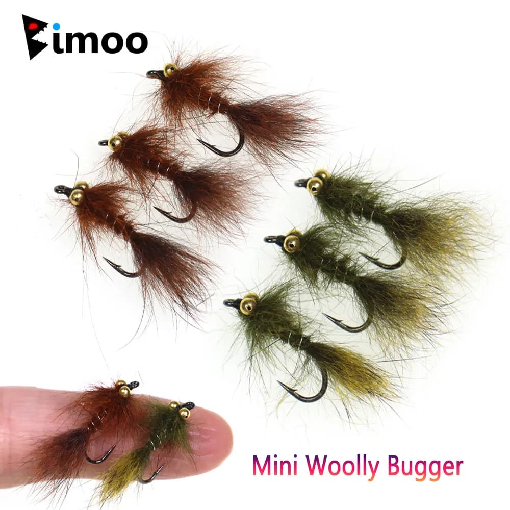 Bimoo 6pcs #12 Bead Chain Eyes Mini Squirrel Woolly Bugger Artificial Mini Bugger Leech Streamer Trout Bass Fly Fishing Lures