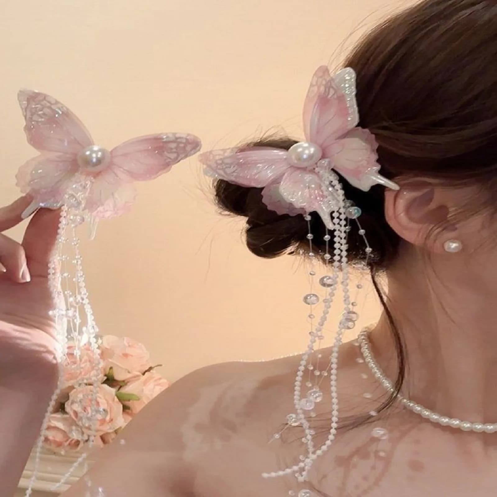 1PC spiritual hair paper butterfly nappa hair clip long nappa pendant accessories for hair super fairy niche photo headdress
