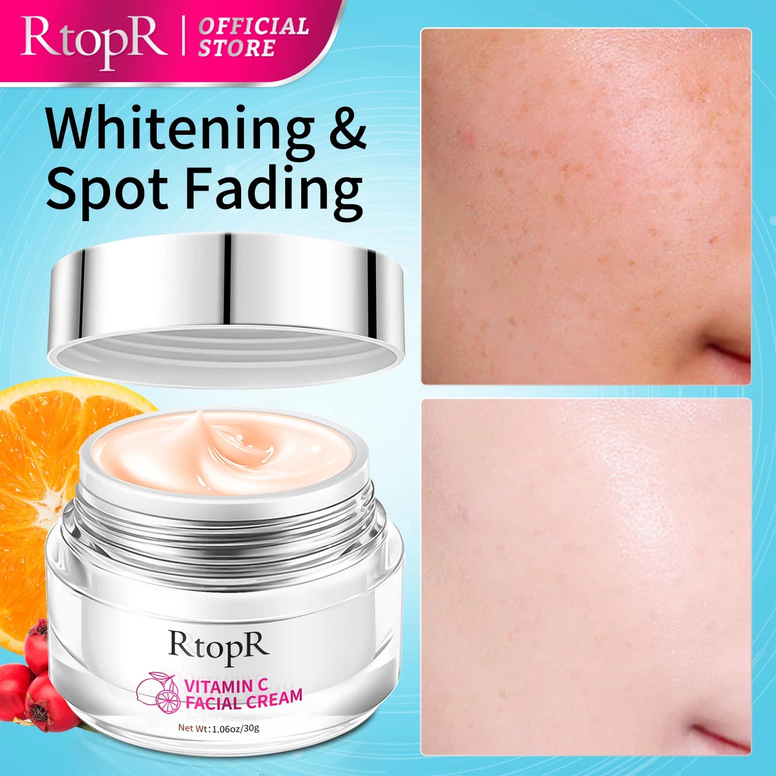 RtopR Sbiancante VITAMIN C Crema per il viso Crema idratante Schiarire la melanina del viso Prodotto per la cura delle donne Migliora la pelle opaca del viso