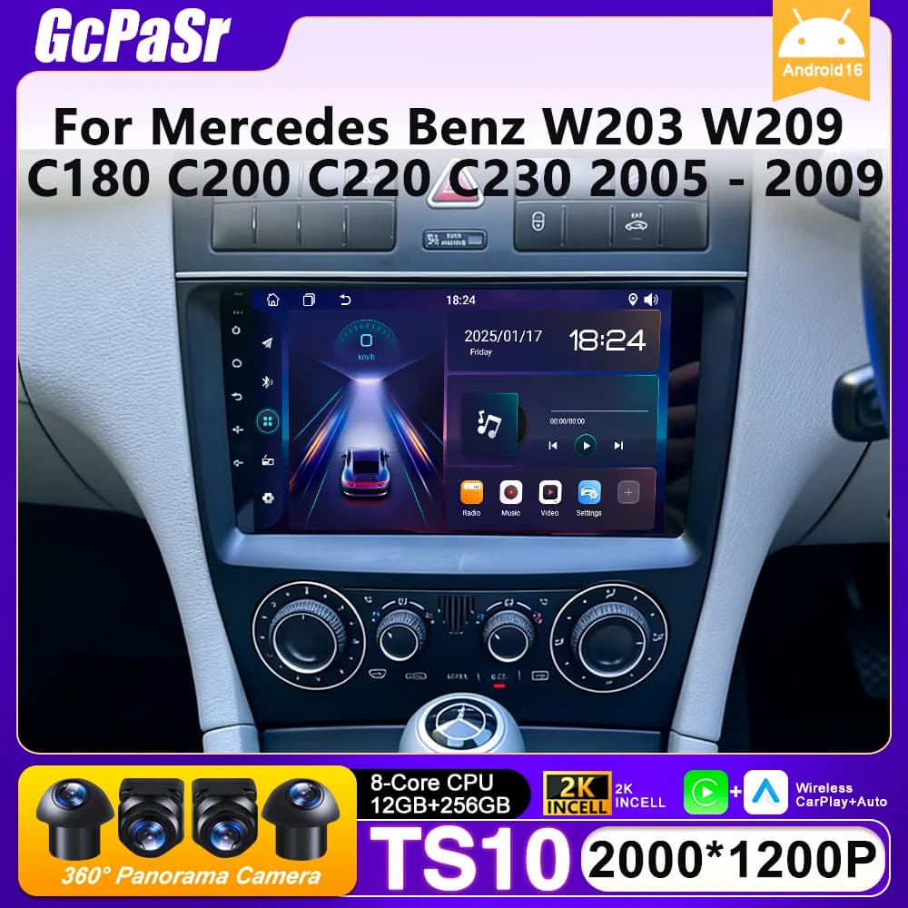 Autoradio Carplay Per Mercedes Benz W203 W209 C180 C200 C220 C230 2005 - 2009 Navigazione GPS Android Auto Stereo Schermo No 2din