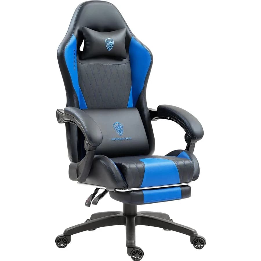 Sedia da gioco con supporto lombare per massaggio e poggiapiedi Sedie da gioco per adulti Sedia ergonomica per computer Schienale alto con tasca S