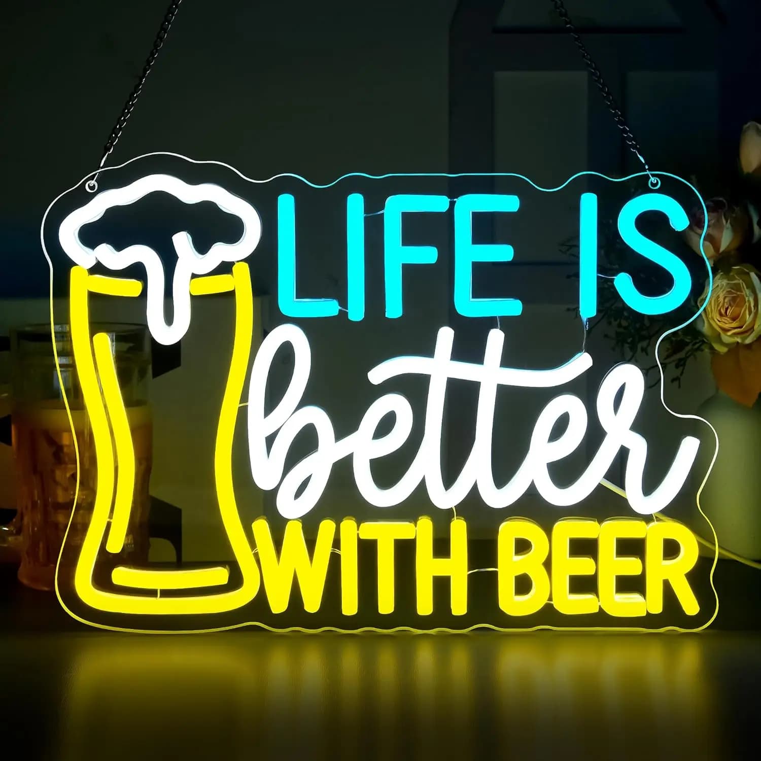 Insegna al neon con luce a forma di birra - Decorazione da parete alimentata tramite USB per Man Cave, Home Bar, Pub, Feste e Sale Giochi, Fantastico Regalo di Compleanno