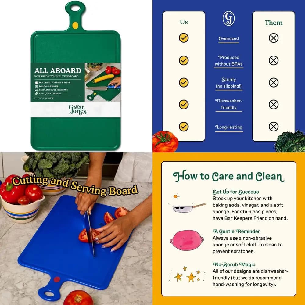 Great Jones All Aboard oversize kitchen cutters – Reversible cutter for preparation and service with juice groove | Lightweight and BPA-Fre