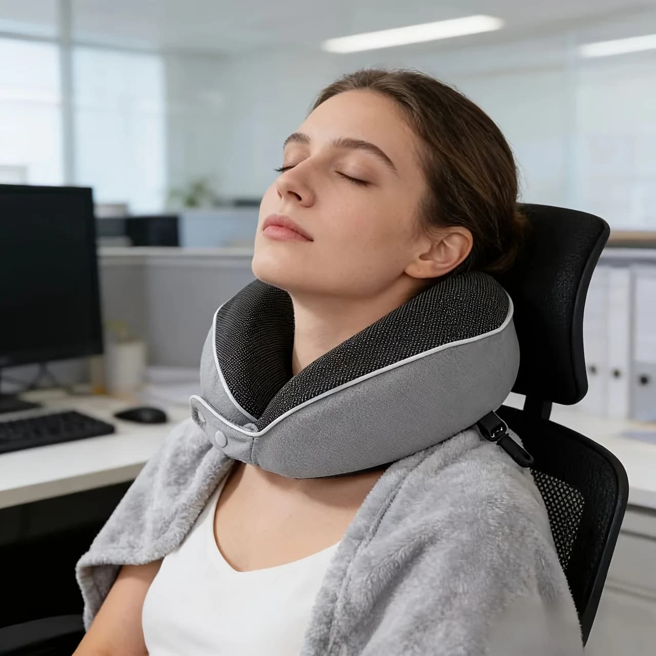 Cuscino da Viaggio per il Collo, Cuscino in Memory Foam a Forma di U per Auto, Poggiatesta Portatile Regolabile per Dormire durante i Viaggi