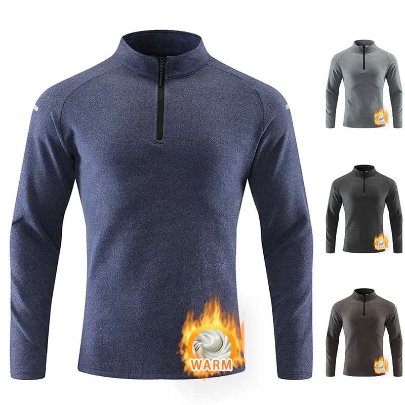 T-shirt da corsa da uomo a maniche lunghe T-shirt da fitness riflettente per esterni Top sportivo da jogging traspirante con mezza cerniera autunno inverno