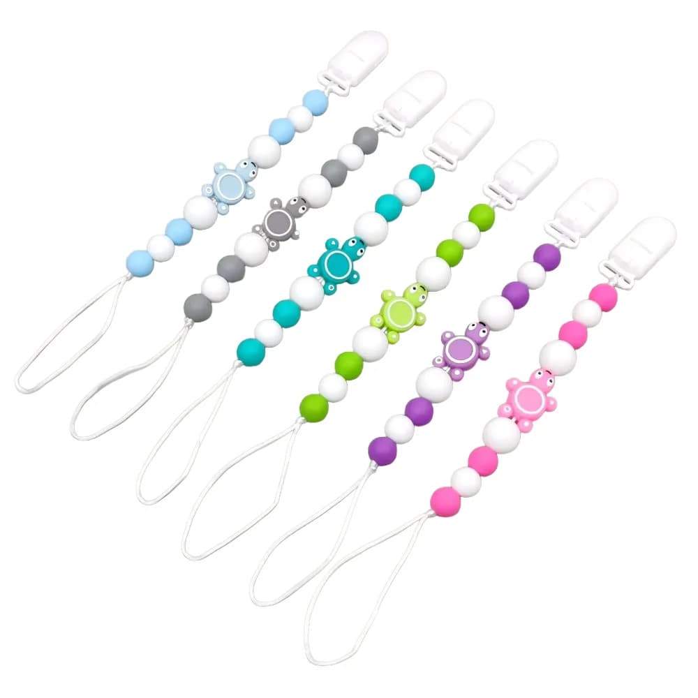 Ciuccio per bambini a tema tartaruga in silicone Clip per ciuccio a catena Porta capezzoli Infantile Succhietto Massaggiagengive Accessorio essenziale per la cura dei denti per neonati