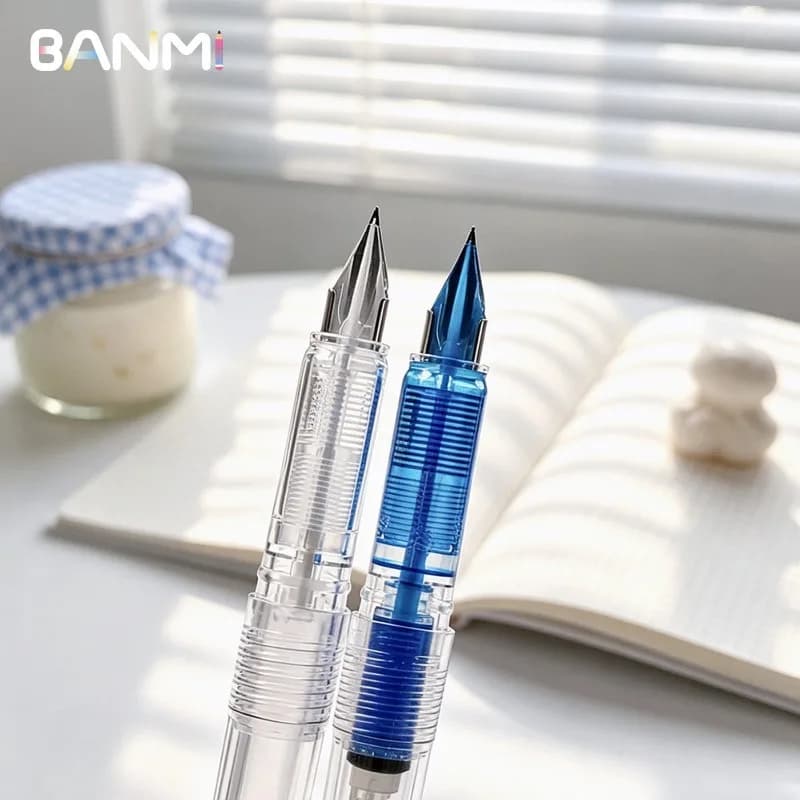 BANMI Transparent Fountain Pen Student Calligraphy Posture Correction Pen with Colorful Ink Stationery Office School Supplies