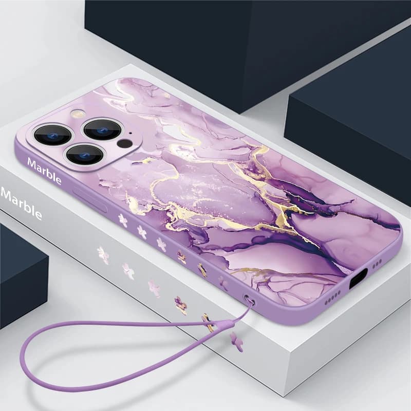 Custodia in marmo colorato per iPhone 15 Pro Max Coque iPhone 14 13 12 Pro Max 11 16 16E 17 Air Custodia con cordino antiurto di lusso