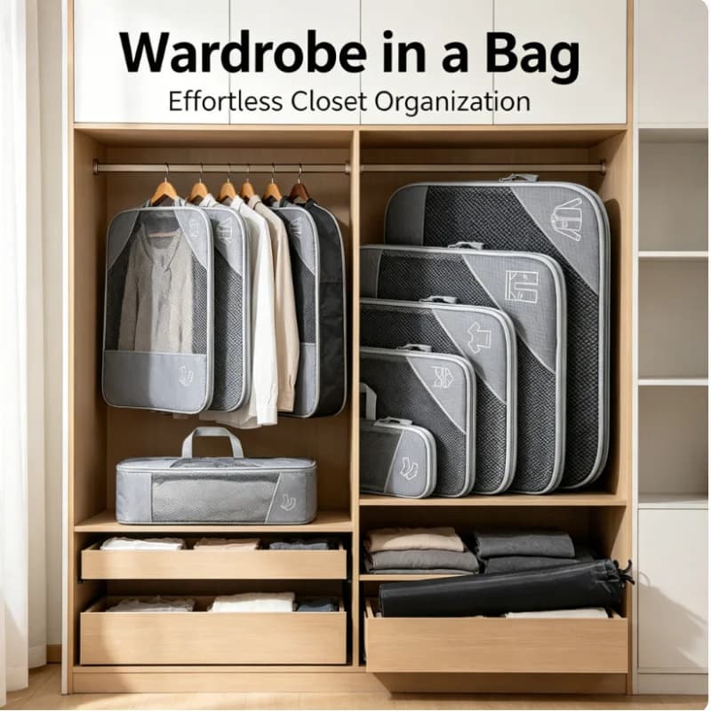 Set di 6 Organizzatori da Viaggio, Cubi di Compressione Leggeri, Borse Portatili per Ordinare Vestiti e Bagagli