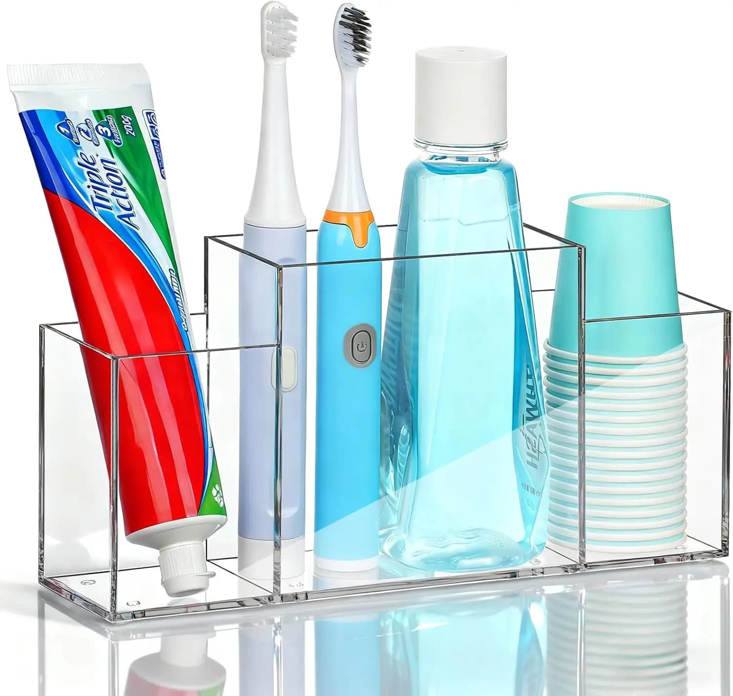 Acrylic Brush Holder for Bathroom, Multifunctional Organizer Transparent with Parts for Electric Brushes