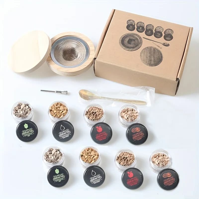 8PCS Wooden Smoker Cocktail Smoker Kit Whiskey Wooden Smoked Wood Hood Smoker for Drinks Kitchen Bar Additions Tools
