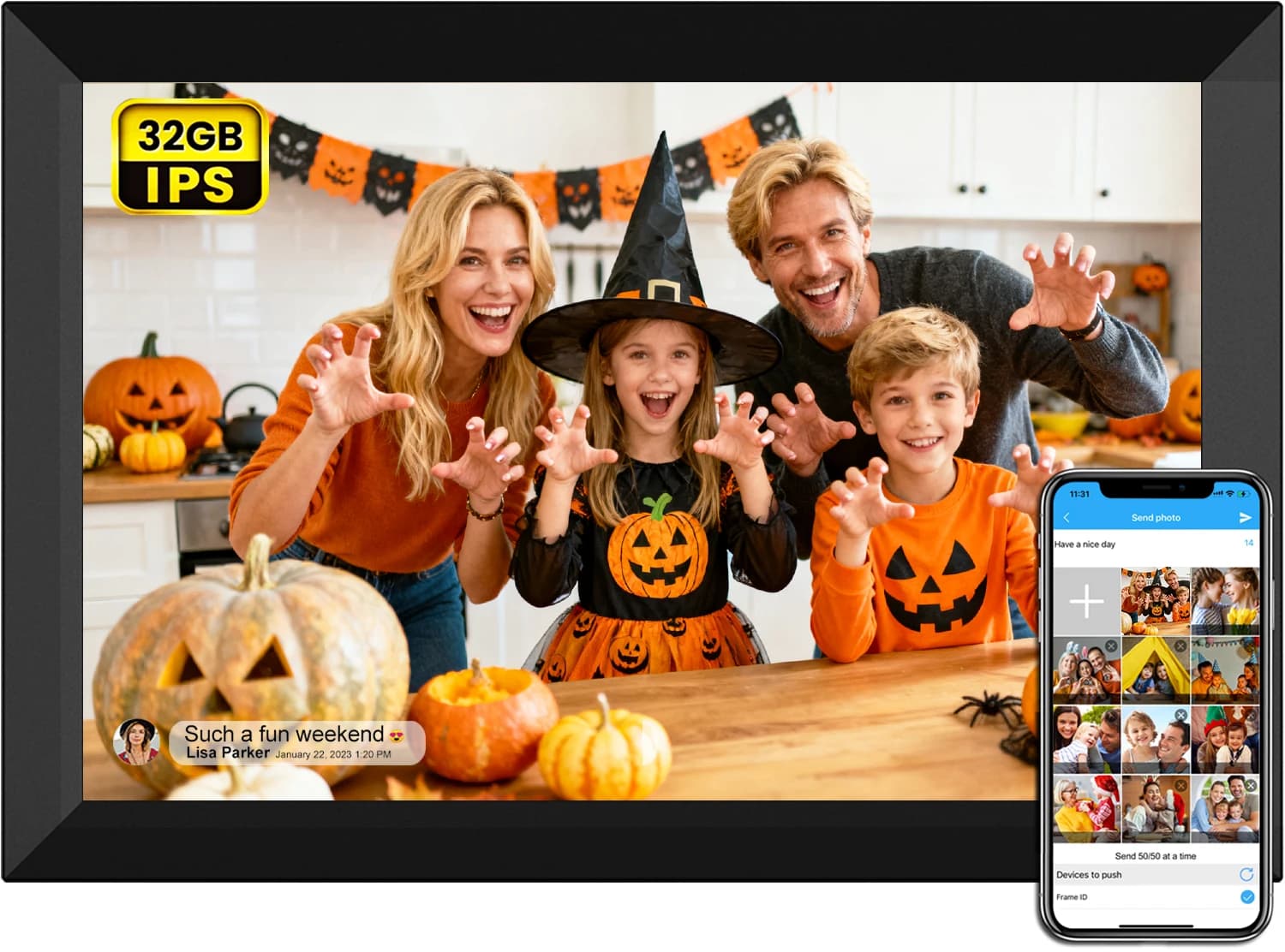 10.1 inch SSAWIFIFRAME digital frame with WiFi, IPS touch screen, 32GB memory and automatic rotation