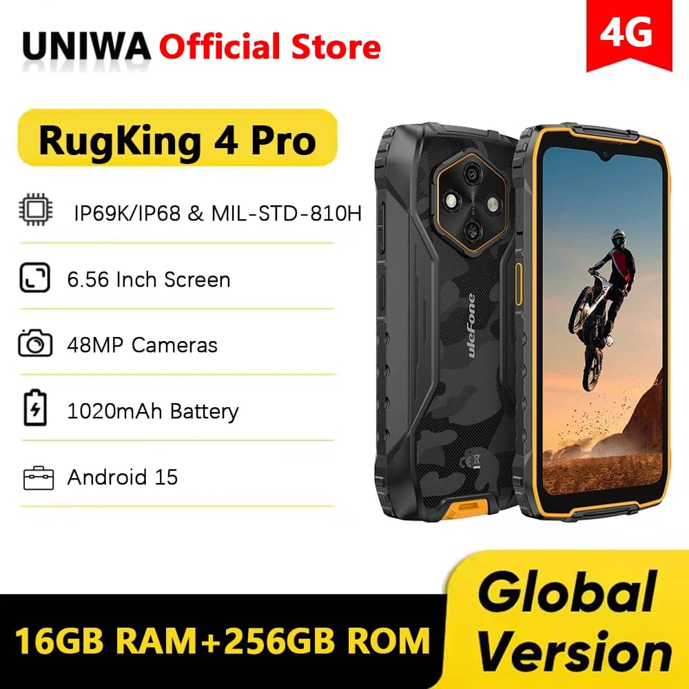 Ulefone RugKing 4 Pro AI Smartphone robusto Android 15 5,45 polliciA fino a 16 GB + 256 GB Telefono cellulare 10200 mAh NFC 4G Cellulare globale