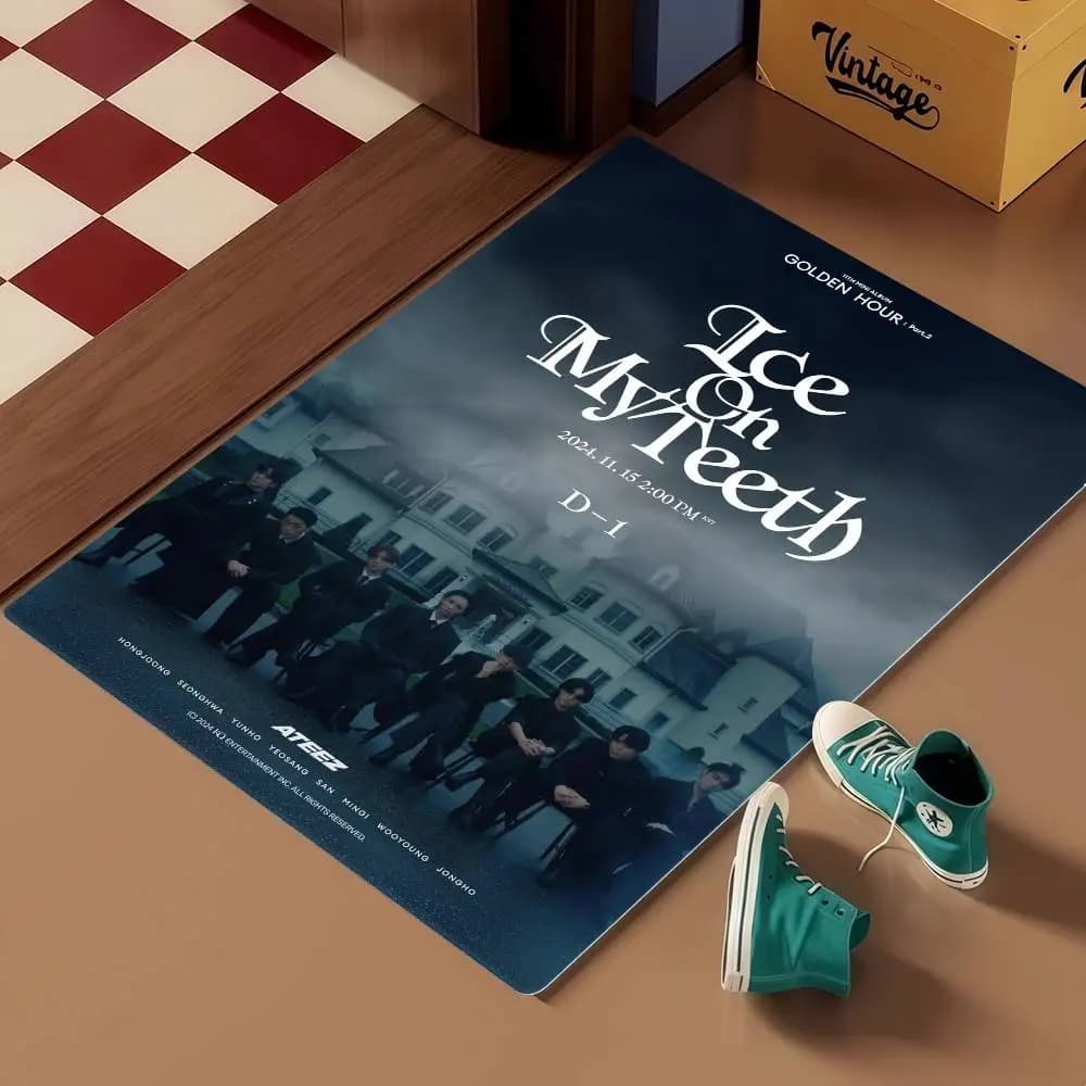 1PC A-ATEEZ KPOP Tappetino da bagno per bambini, decorazione per camera da letto, balcone, tappetino antiscivolo, tappeto di benvenuto per soggiorno