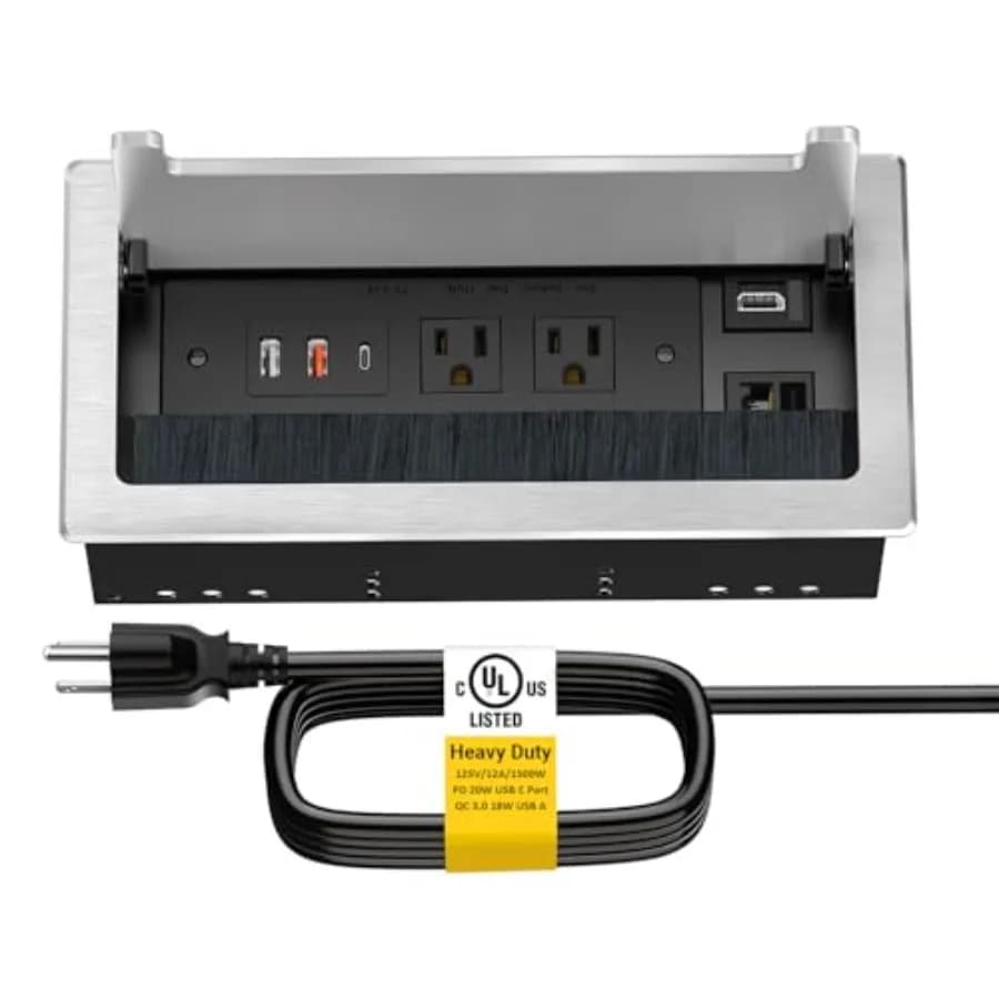 Kungfuking Conference Table Catching power hub Multimedia connectivity box with 1 HDMI + 1 RJ45 + 20 W USB C + 2 USB A + 2 AC sockets