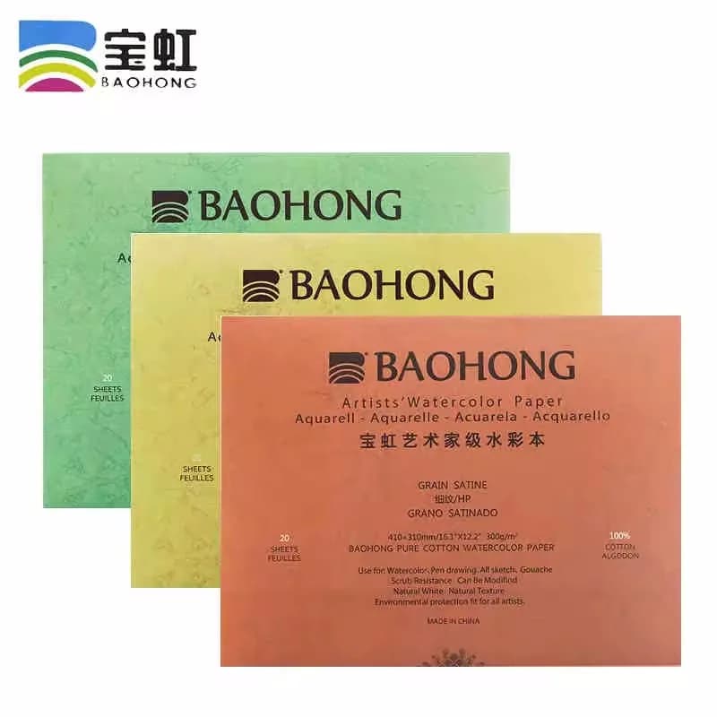 Baohong 100% Cotton Artist Watercolor Paper 300g 20 Sheets Professional Watercolor Sketchbook Pad For Painting Art Supplies