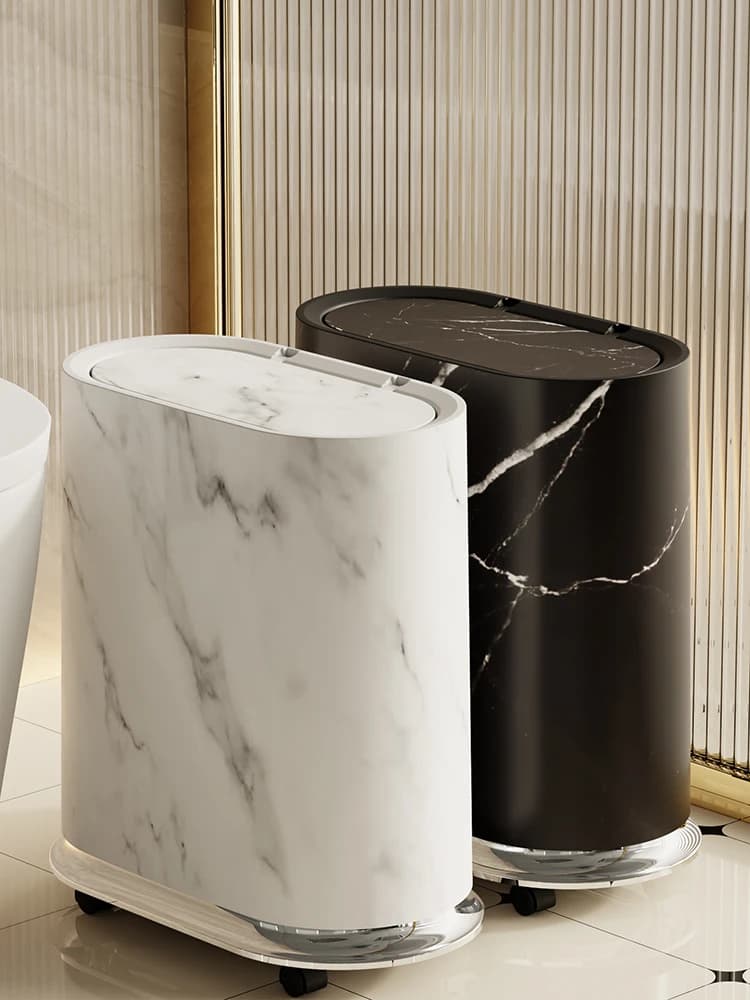 Cestino per Carta Igienica e Rifiuti Squeezable per Cucina e Bagno con Coperchio, Nuovo Modello Domestico con Ruote, Cestino Stretto